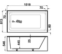 WHITE RECTANGULAR ALCOVE BATHTUB WITHOUT ARMREST