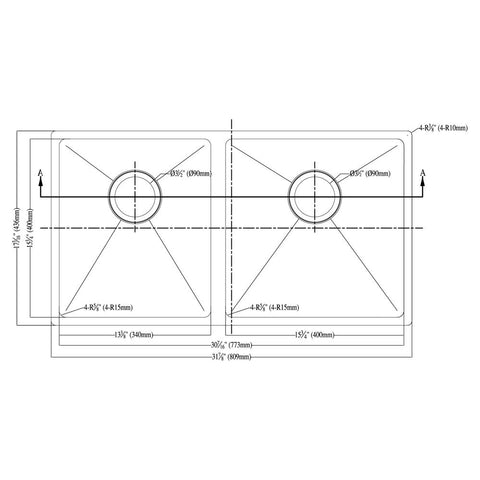 301616 CORNER RADIUS DOUBLE BOWL SINK