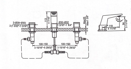 411471C 3-HOLE WASHBASIN FAUCET