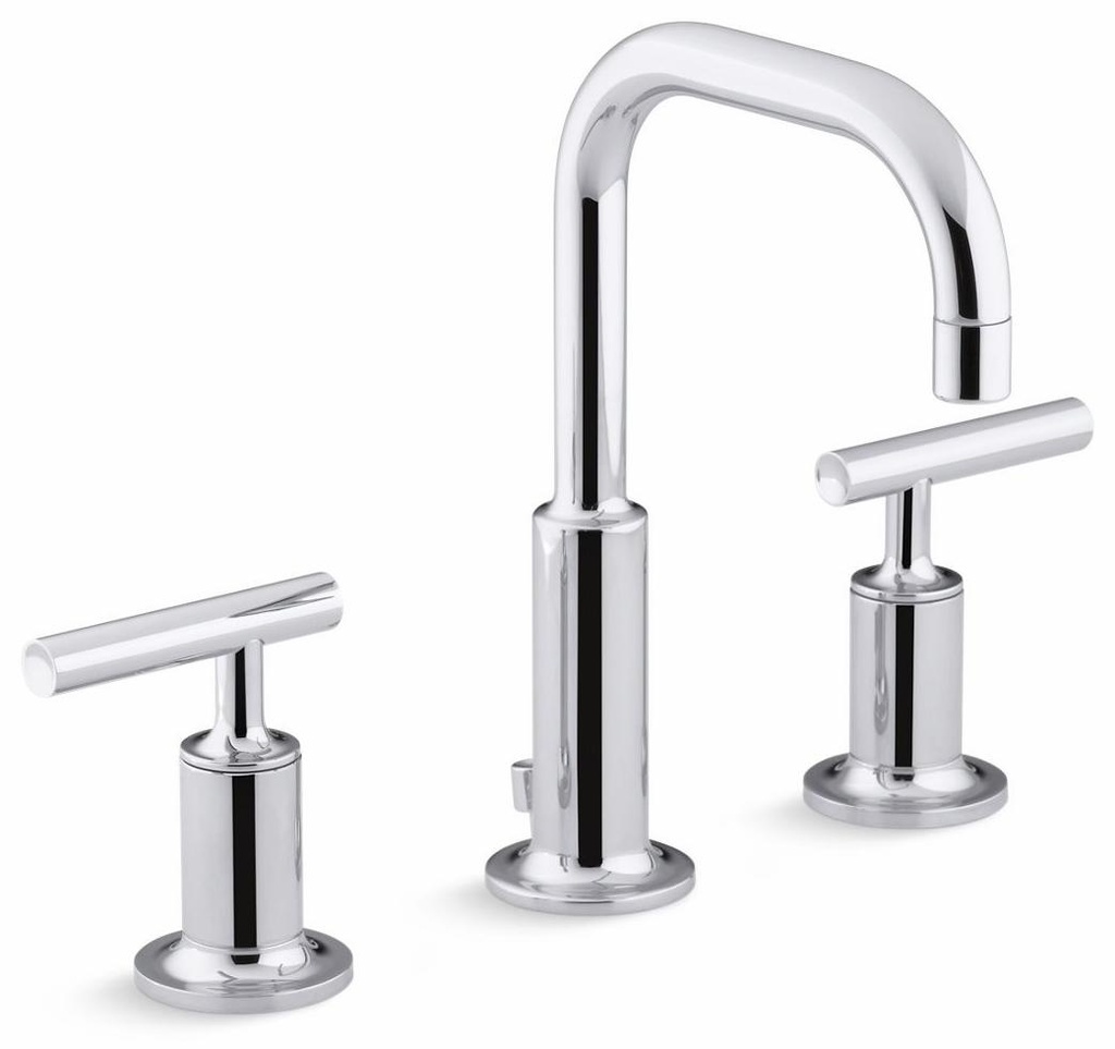 Purist Widespread Bathroom Faucet wtih Low Lever Handles and Low Gooseneck Spout