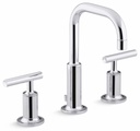 Purist Widespread Bathroom Faucet wtih Low Lever Handles and Low Gooseneck Spout