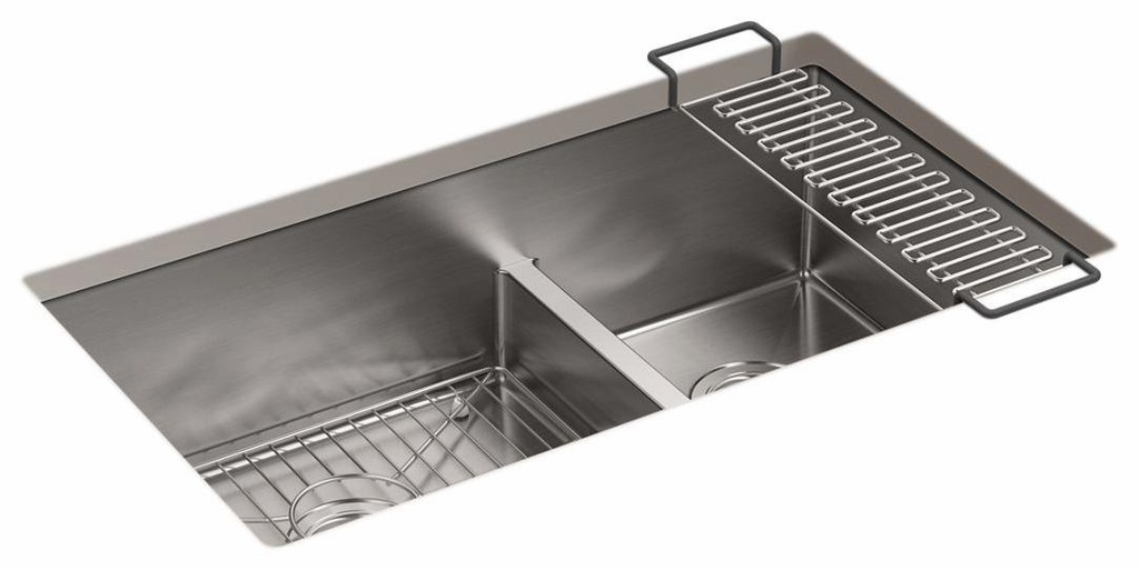 Strive 32" Smart Divide 1.75 Bowl Undermount Kitchen Sink with Rack