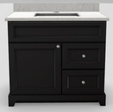 36" RH Drawer Standard Vanity Bellrose with Modern Knobs and 1-Hole Quartz Top