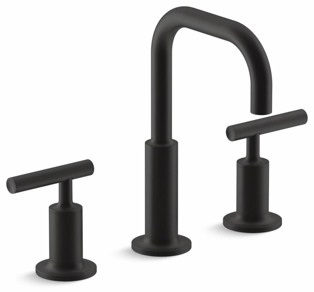 Purist Widespread Bathroom Faucet with Low Lever Handles and Low Gooseneck Spout