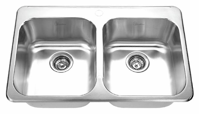 1-Hole 2 Bowl Drop-In Sink 8" Deep
