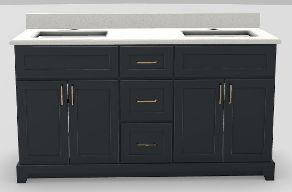 60" Double Sink Standard Vanity Modern Shaker with Square Handles and 1-Hole Quartz Top