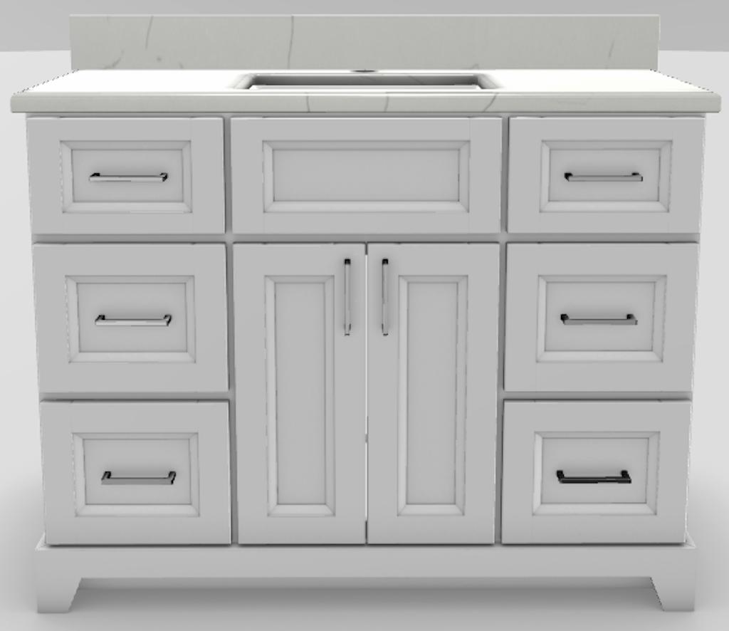 42" Shallow Vanity Bellrose with Square Handles and 1-Hole Quartz Top