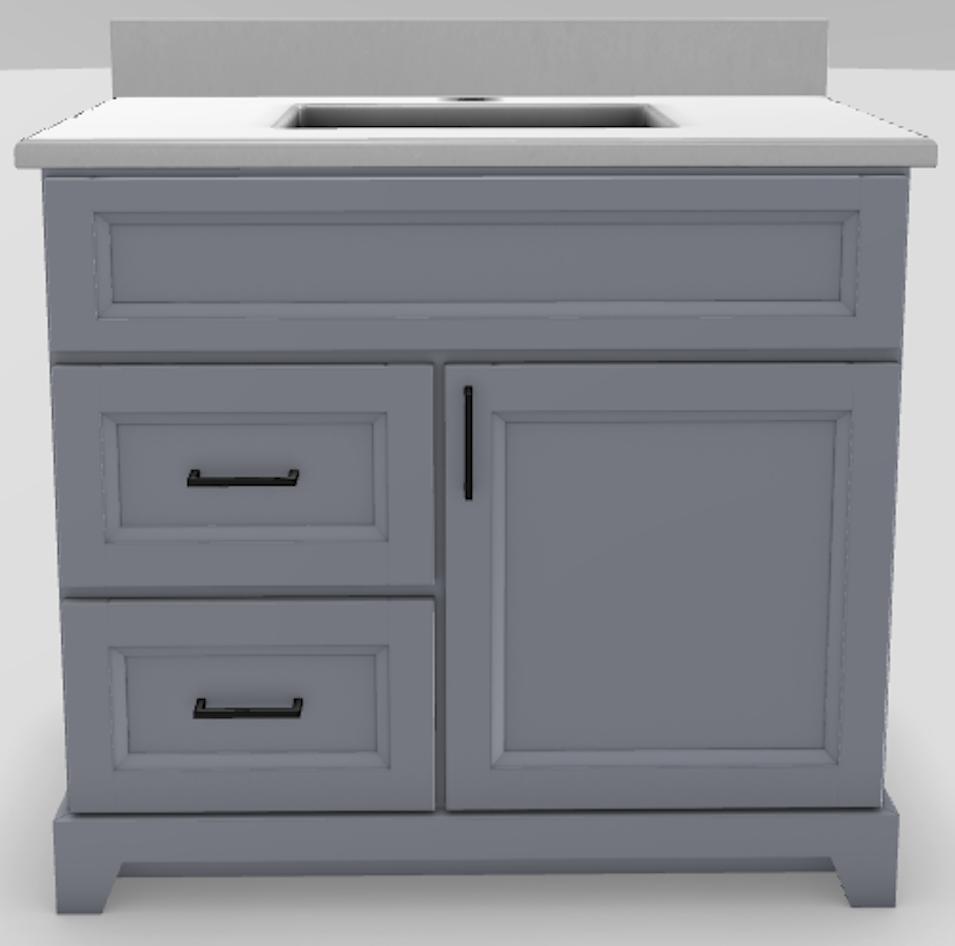 36" LH Drawer Standard Vanity Bellrose with Square Handles and 1-Hole Quartz Top