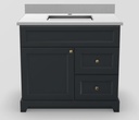 36" RH Drawer Standard Vanity Bellrose with Prestige Handles and 1-Hole Quartz Top
