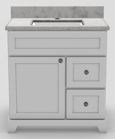 30" RH Drawer Shallow Vanity Modern Shaker with Modern Knobs and 1-Hole Quartz Top