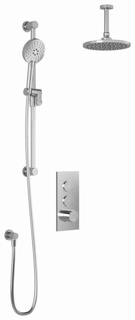 RoundOne TB2 Thermostatic Push-Button Shower System with Vertical Ceiling Arm (Less Valve)