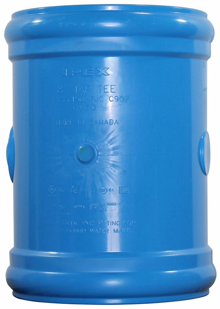 8"x2" PVC TAPPED COUPLING CIOD DR18 BxBxNPT BLUE BRUTE