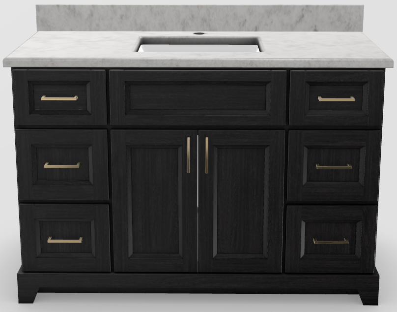 48" Shallow Vanity Bellrose with Square Handles and 1-Hole Quartz Top
