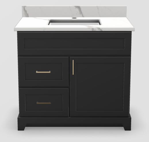 36" LH  Drawer Standard Vanity Modern Shaker with Square Handles and 1-Hole Quartz Top