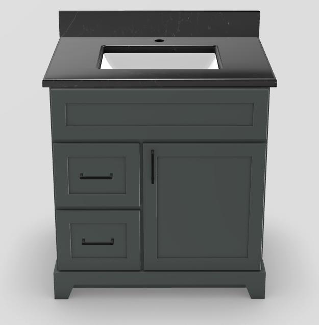 30" LH Drawer Standard Vanity Modern Shaker with Square Handles and 1-Hole Quartz Top