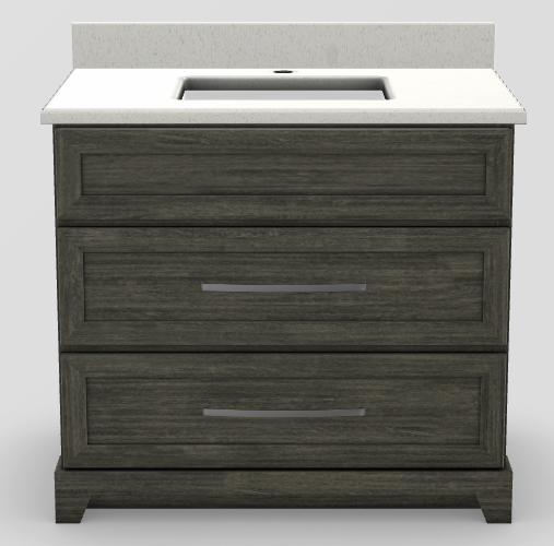 36" Dresser Standard Vanity Modern Shaker with Long Curved Handles and 1-Hole Quartz Top