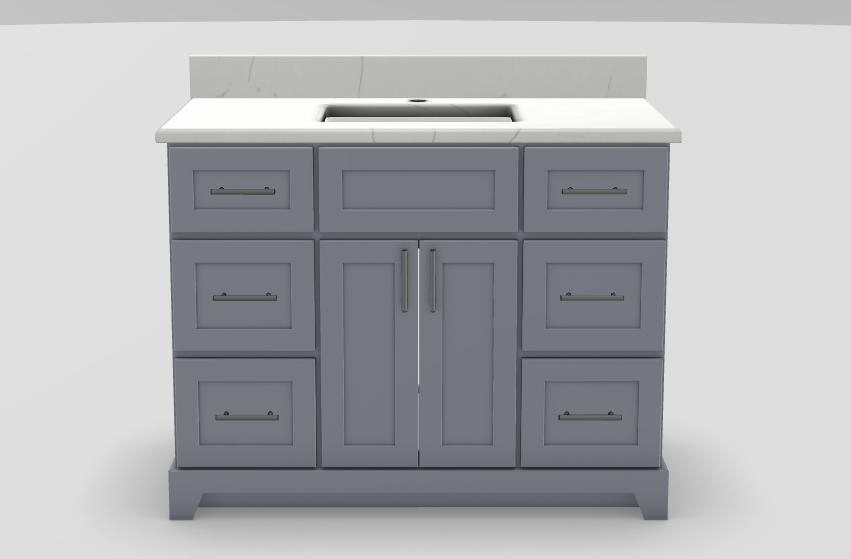 42" Standard Vanity Modern Shaker with Bar Handles and 1-Hole Quartz Top