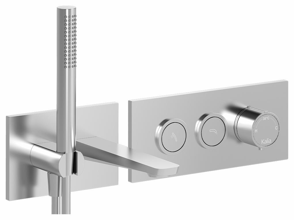 Moroka Thermostatic Wall Mount Tub Filler and Hand Shower with Push Buttons