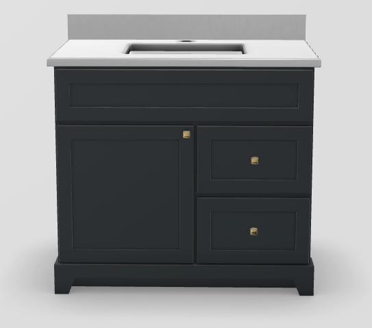 36" RH Drawer Standard Vanity Modern Shaker with Prestige Knobs