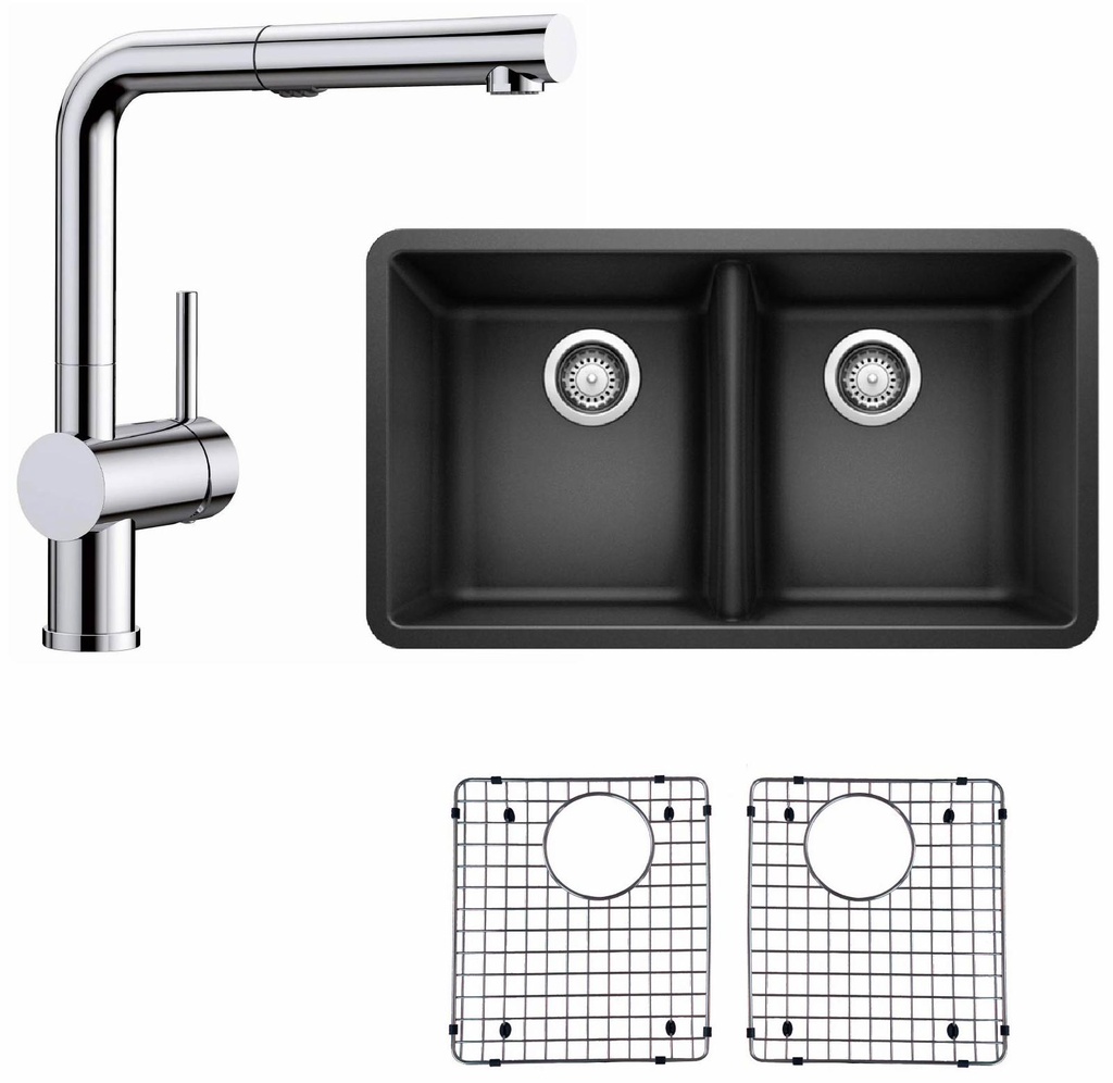 Horizon Undermount Sink with Linus Kitchen Faucet and Sink Grids