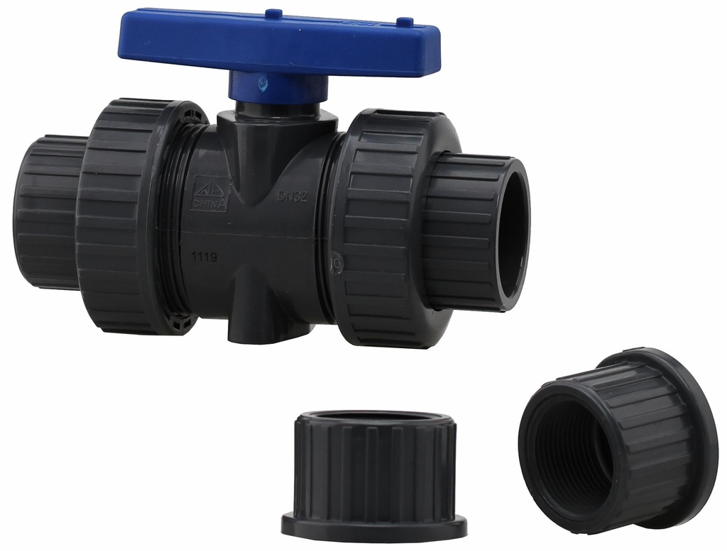 0924-12 - '1 1/4" FPT/Slip Union PVC B.V. PTFE Seat - Epdm O-Ring Seal'