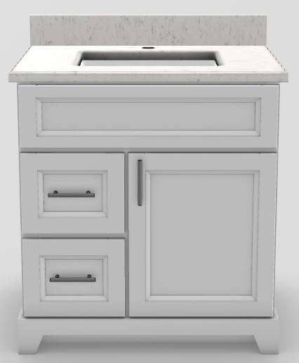 30" LH Drawer Standard Vanity Bellrose with Bar Handles and 1-Hole Quartz Top