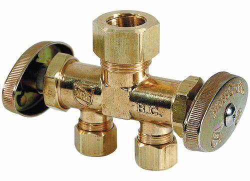 1/2" Nom x 3/8" Comp Dual Outlet Stop Valve