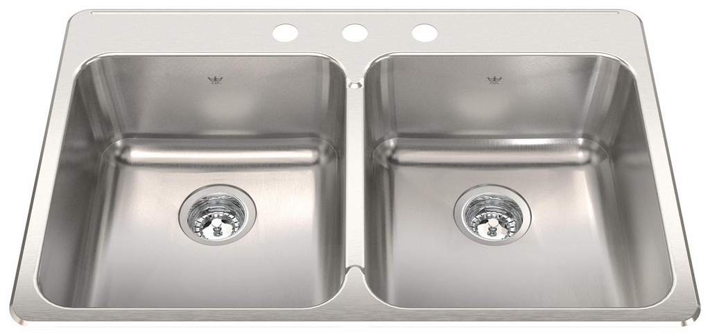 Steel Queen 33-3/8" 3-Hole 2 Bowl Drop-In Kitchen Sink