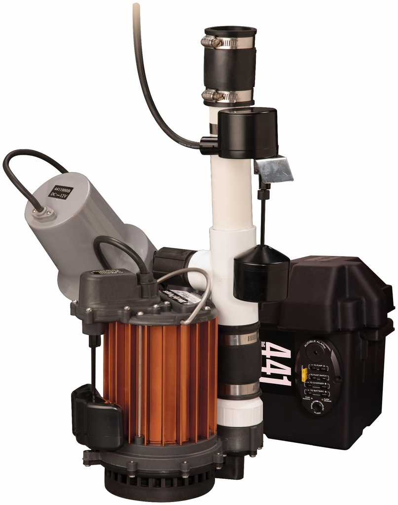 1/3 HP Battery back-up Pump combo, models S37-P & 441 assembled, 115V, 12V