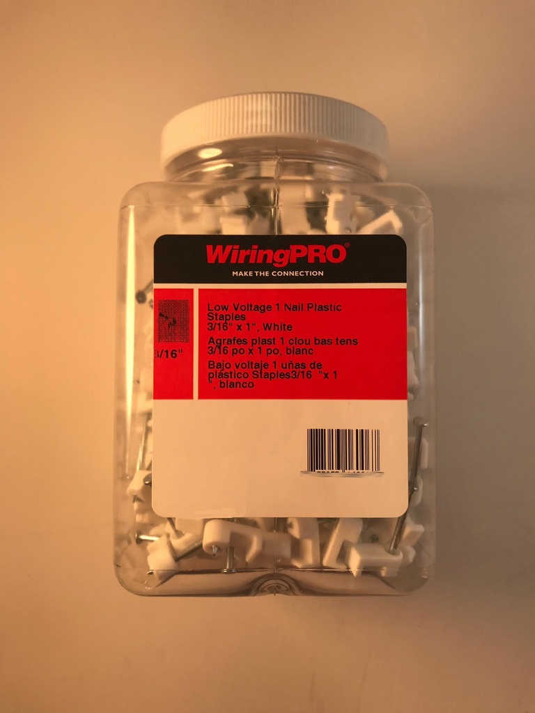 3/16"x 1" Low Voltage Plastic Staple 1 Nail - White