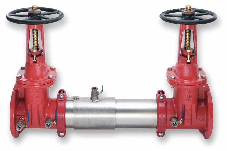2 1/2 In SS Double Check Valve Assembly Backflow Preventer, OSY Shutoff Valves, Flanged Inlet x Grooved Outlet