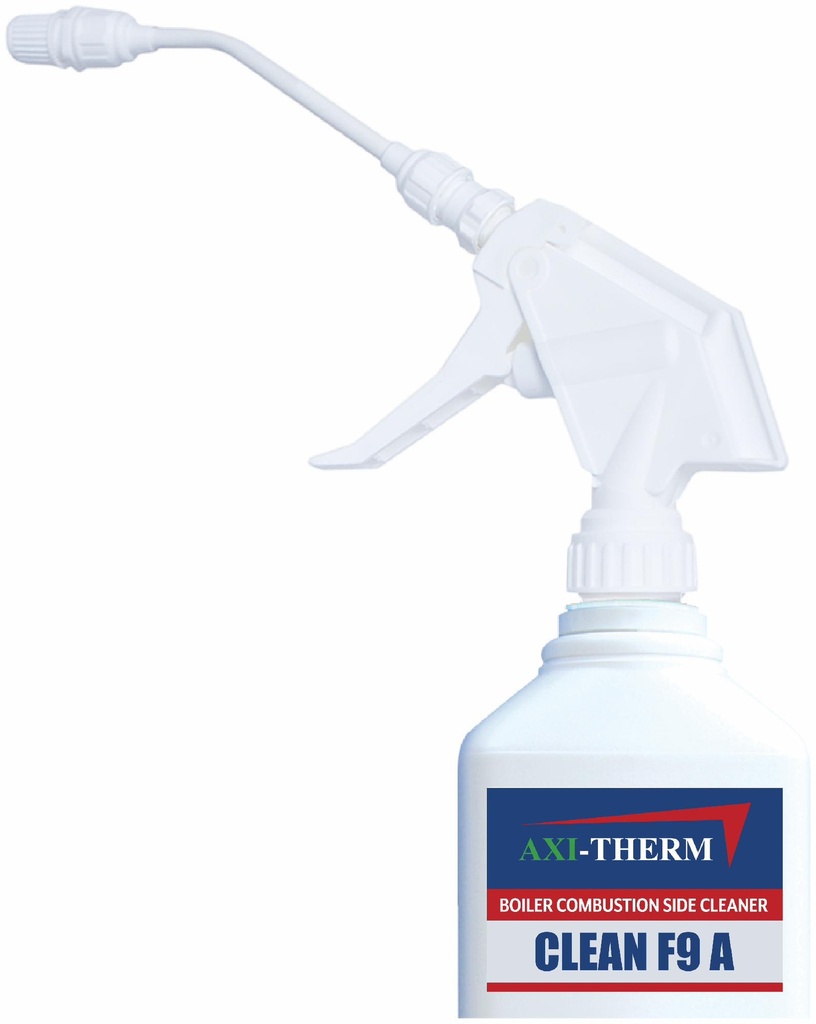 Clean F9A 1L (33.8 oz) bottle c/w extended spray nozzle. For use on Condensing Heat Exchangers
