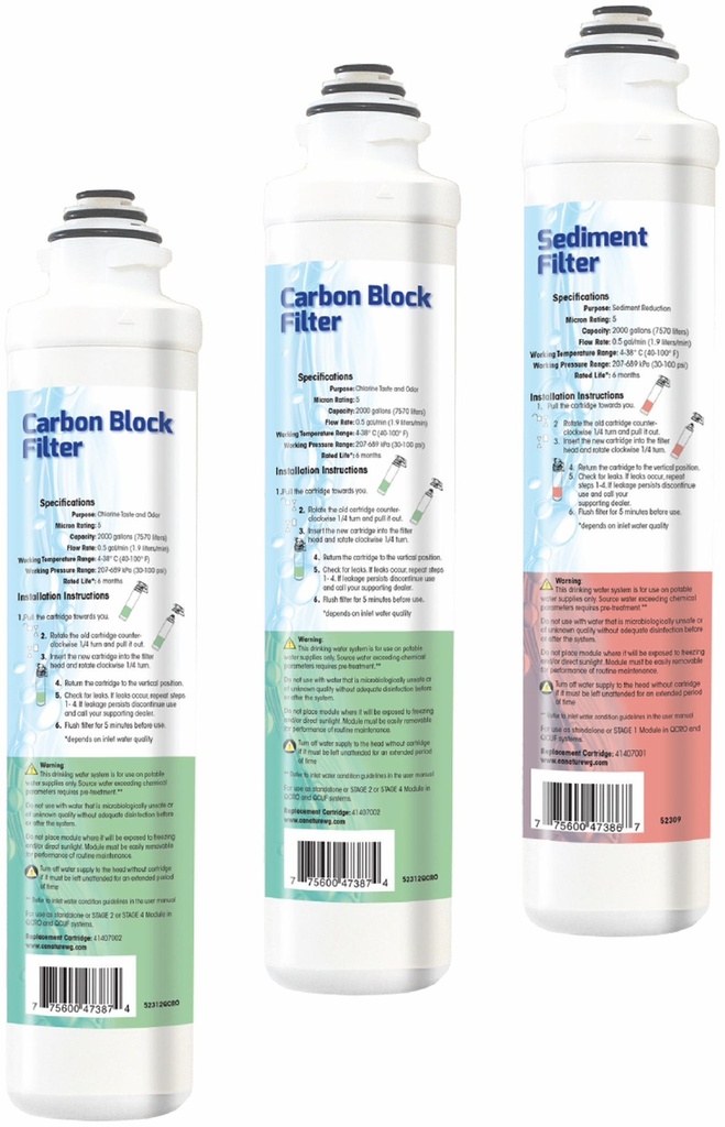 REPLACEMENT FILTER KIT FOR QCRO (1 SED 41407001 / 2 CARBON BLK 41407002)