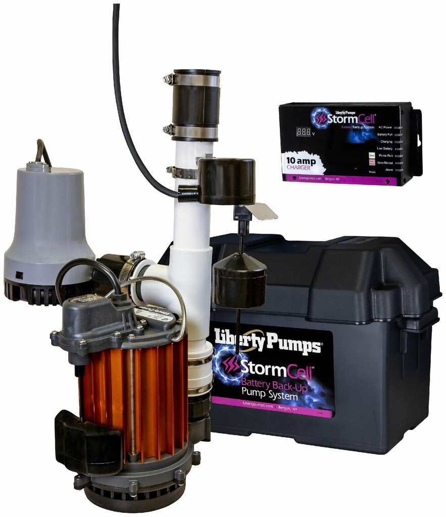 1/3 HP Battery back-up Pump combo, models 237 & 441 assembled, 115V, 12V StormCell 10A charger