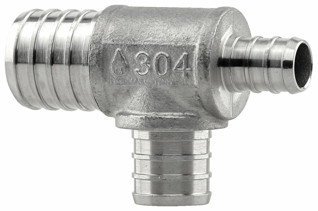 SSPEX-T100507 - '1" x 1/2" x 3/4" 304SS Crimp PEX Tee - F1807'