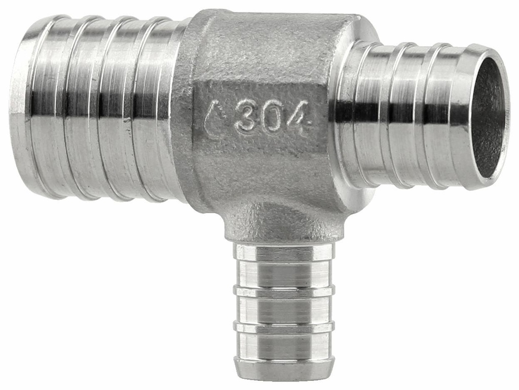 SSPEX-T100705 - '1" x 3/4" x 1/2" 304SS Crimp PEX Tee - F1807'