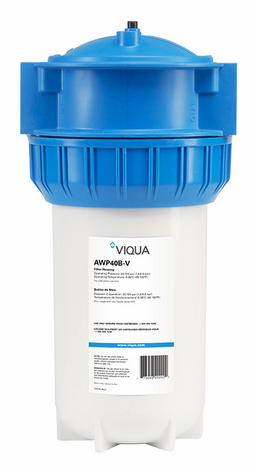 FILTER HOUSING, 10", 1" FNPT WHITE/BLUE 3 PC. PRES. RELEASE HEAD, c/w WRENCH, MTG. BKT.