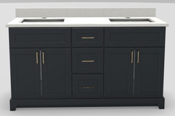 [2570410] 60" Double Sink Standard Vanity Modern Shaker with Square Handles and 1-Hole Quartz Top