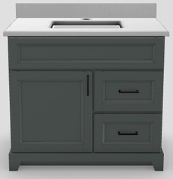 [2570150] 36" RH Drawer Standard Vanity Bellrose with Square Handles and 1-Hole Quartz Top