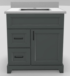 [2570310] 30" LH Drawer Standard Vanity Bellrose with Square Handles and 1-Hole Quartz Top