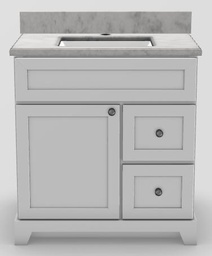 [2575006] 30" RH Drawer Shallow Vanity Modern Shaker with Modern Knobs and 1-Hole Quartz Top