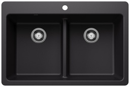 [1217246] Liven 33 2 Bowl Dual Mount Low Divide Silgranit Kitchen Sink