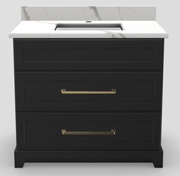 [2570287] 36" Dresser Standard Vanity Modern Shaker with Bevelled Handles and 1-Hole Quartz Top