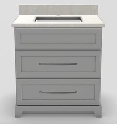 [2570266] 30" Dresser Standard Vanity Modern Shaker with Long Curved Handles and 1-Hole Quartz Top