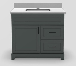 [2570151] 36" RH Drawer Standard Vanity Modern Shaker with Square Handles and 1-Hole Quartz Top