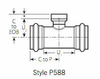 [6662927] 1-1/2" x 3/4" Vic-Press PxPxF Tee 304 Stainless Style P588