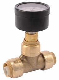 [1229912] Brass Push-To-Connect Pressure Gauge With 1/2" Tee Lead Free