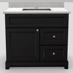 [2570230] 36" RH Drawer Standard Vanity Bellrose with Modern Knobs and 1-Hole Quartz Top